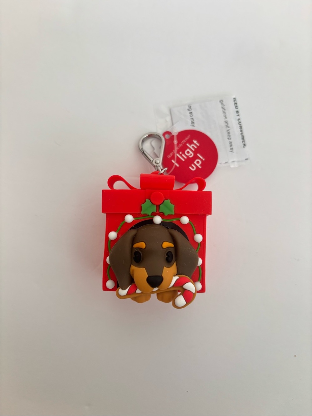 Bath & Body Works Light Up Puppy Present Pocketbac Sanitizer Holder IN HAND